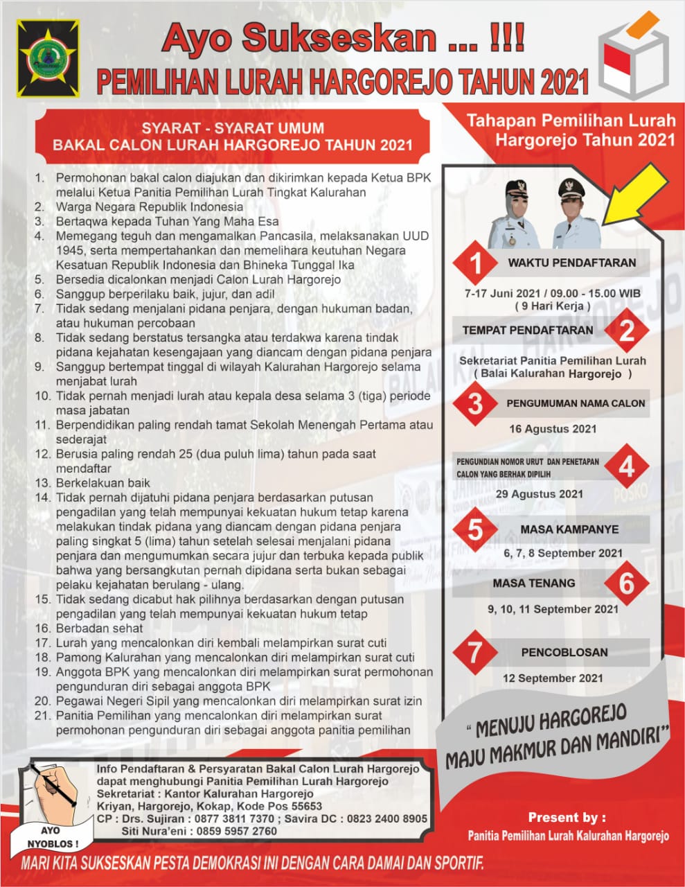 Ayo Sukseskan Pemilihan Lurah Hargorejo Tahun 2021